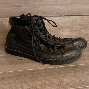 Converse Chuck Taylor All Star Black Leather High Tops 1T405 Men 8.5 Women 10.5
